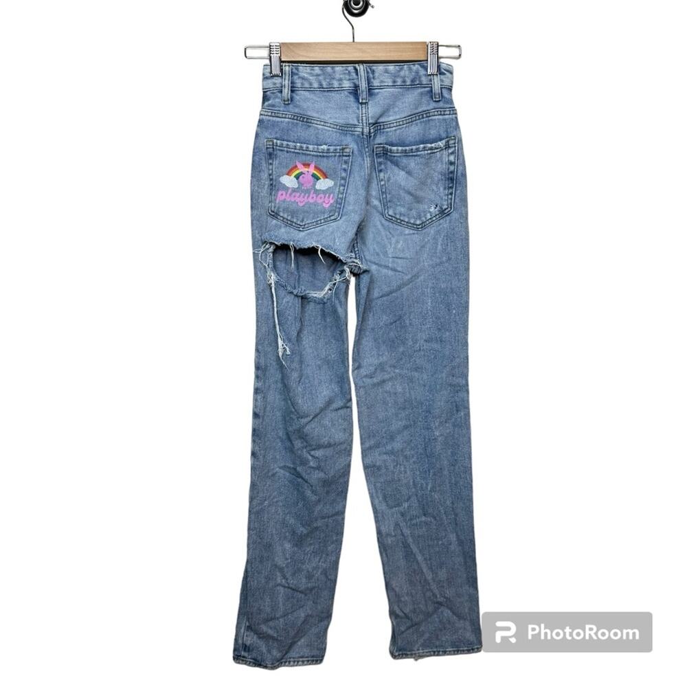 PLAYBOY by Pacsun High Waisted Rainbow Distressed Booty Boyfriend Jeans Size 23 - Picture 3 of 8